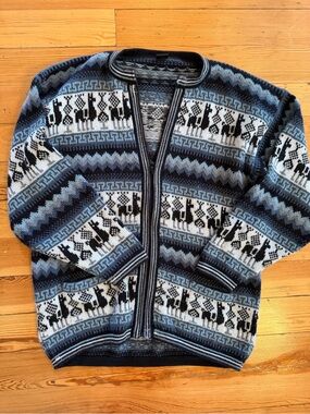 Women’s Blue And Gray Alpaca Full Zip Sweater Arcohi’s Vintage 80’s Soft